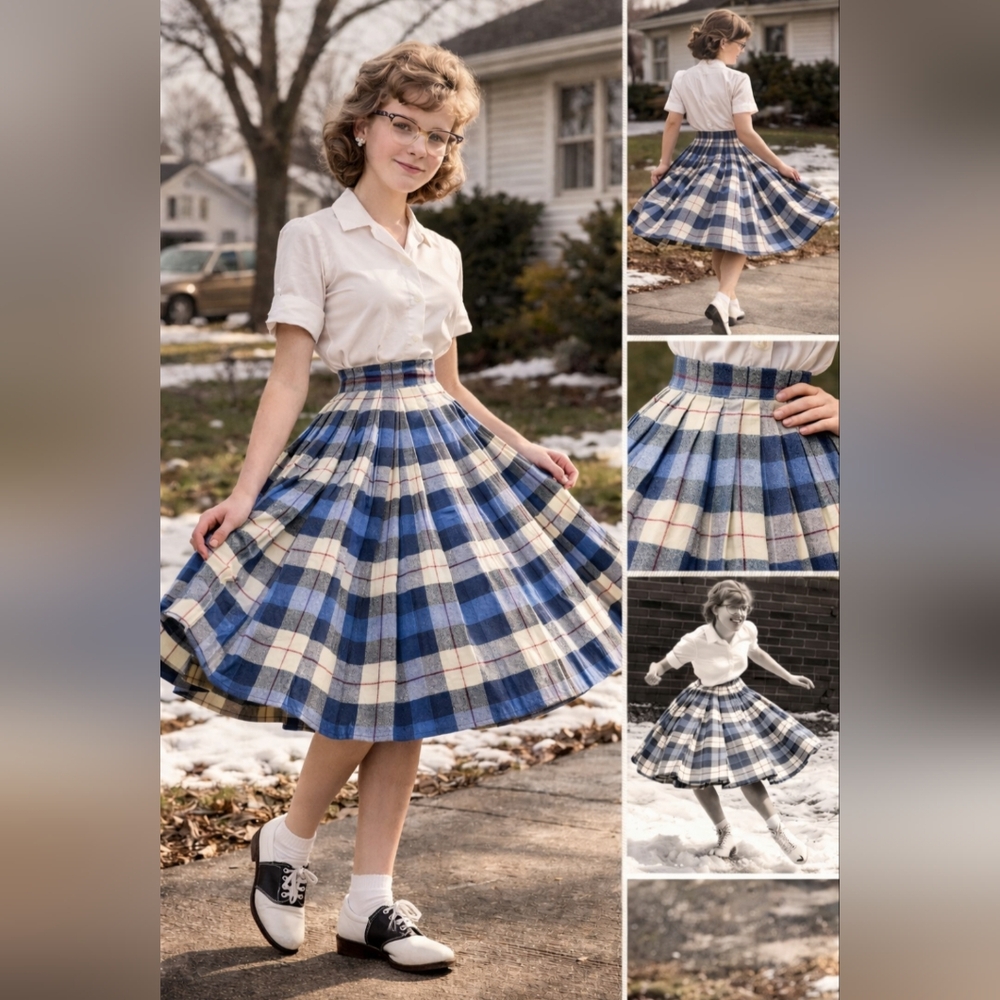 Authentic 1950s Reversible Plaid Skirt | 24” Waist | Circa 1955 | Original Owner - Picture 2 of 8